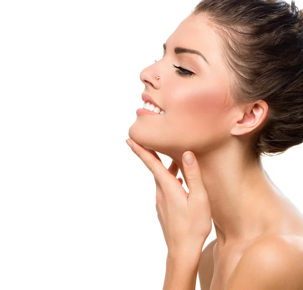 Beauty Portrait. Beautiful Spa Girl Touching her Face — Stock Photo, Image