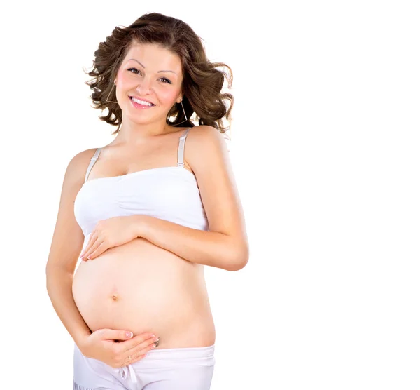 Zwangere vrouw schoonheid geïsoleerd op een witte achtergrond — Stockfoto