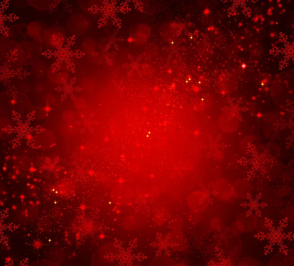 Fondo rojo de Navidad de vacaciones con copos de nieve y estrellas —  Fotos de Stock