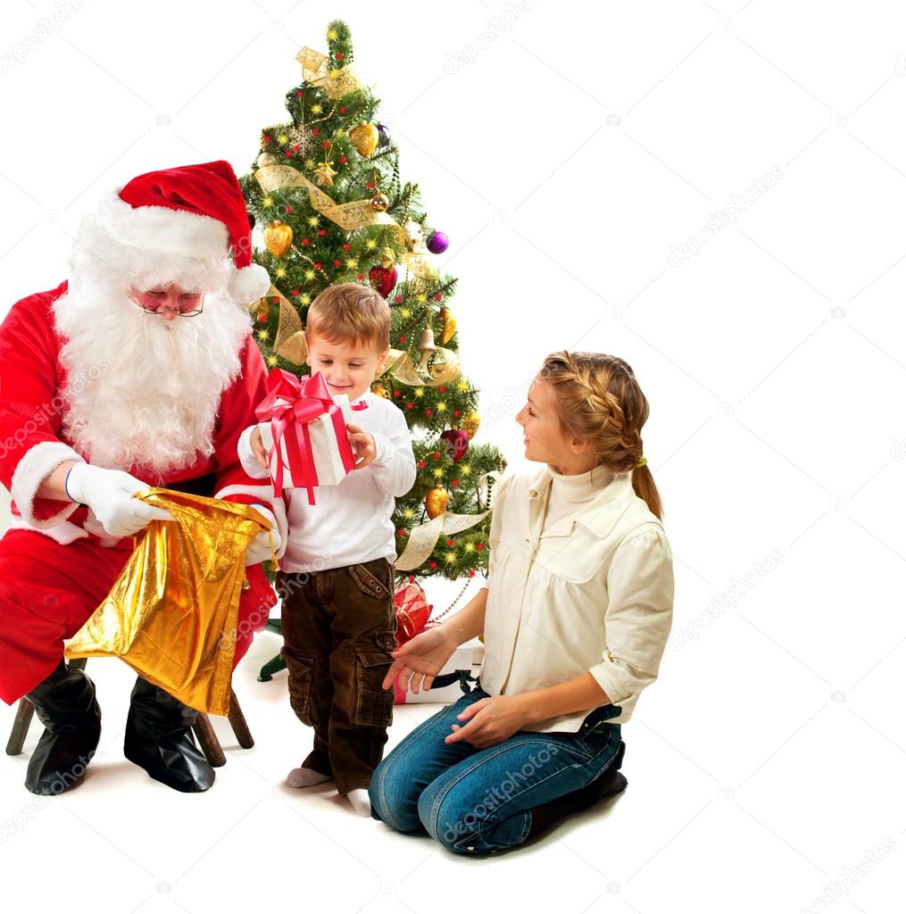 Santa Claus Giving Christmas Gifts To Children Scene