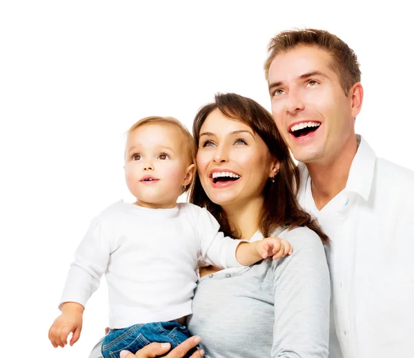 Feliz Sorrindo Retrato de Família isolado em Branco Fotos De Bancos De Imagens Sem Royalties