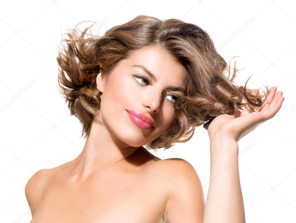 Beauty Young Woman Portrait Isolated over White Background