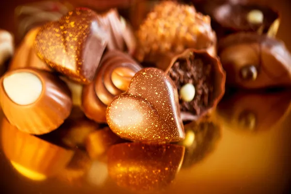 Valentine Chocolates. Assorted Chocolate Candies — Stock Photo, Image