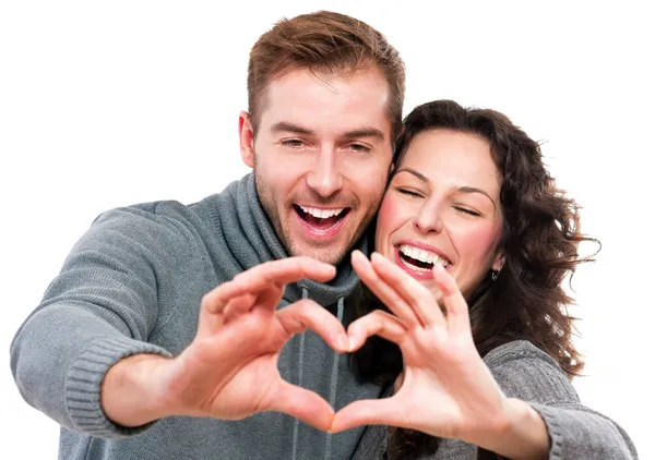 San Valentino coppia making forma di cuore da loro mani — Foto Stock