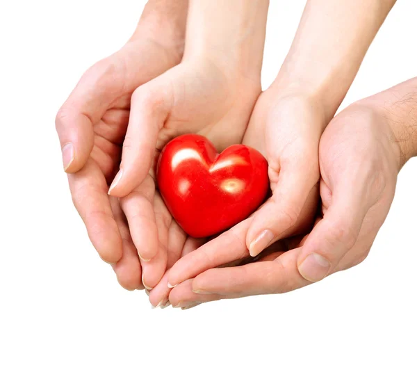 Valentine Heart in Man and Woman Hands isolated on white — Stock Photo, Image