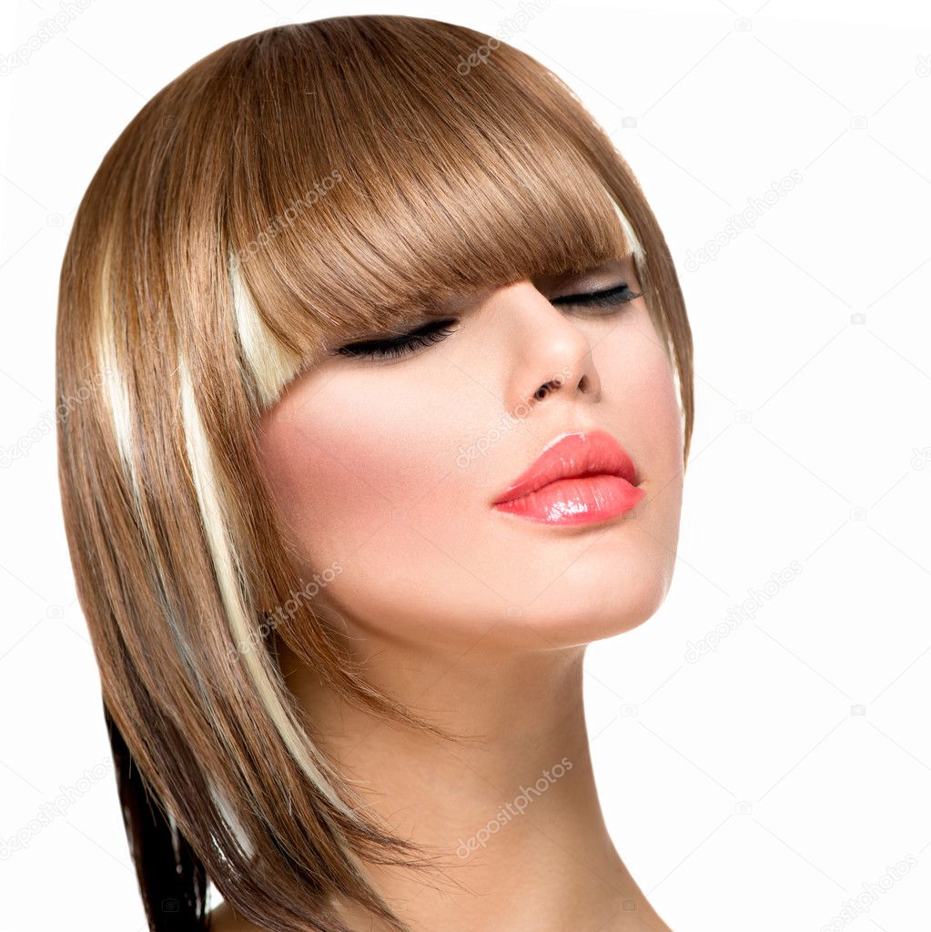 Beautiful Fashion Woman Hairstyle for Short Hair. Fringe Haircut