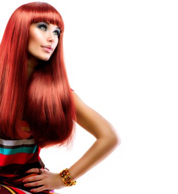 sağlıklı düz uzun kızıl saçlı. moda güzellik model kız