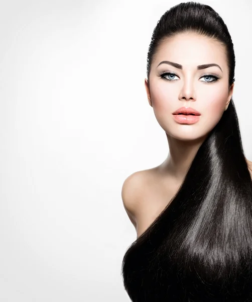 Uzun sağlıklı düz saçlı kız moda model — Stok fotoğraf
