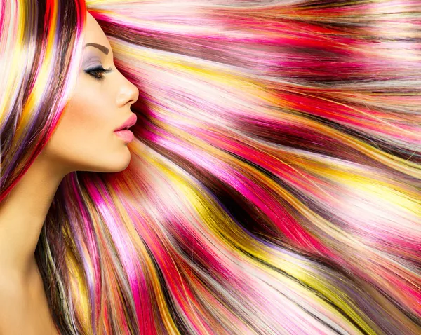 Beauty Fashion Model Girl with Colorful Dyed Hair — Stock Photo, Image