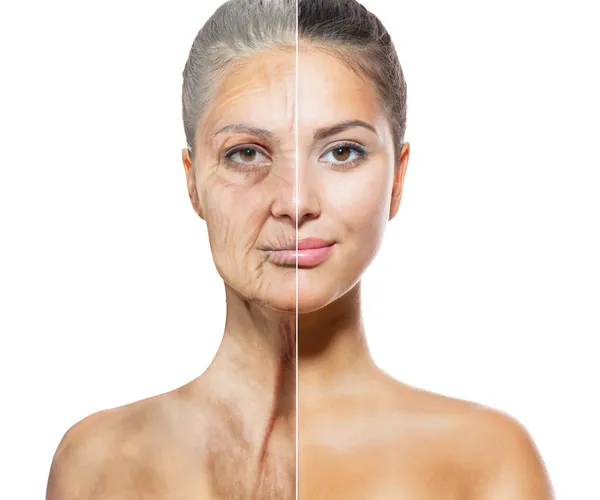 Aging and Skincare Concept. Faces of Young and Old Women — Stock Photo, Image