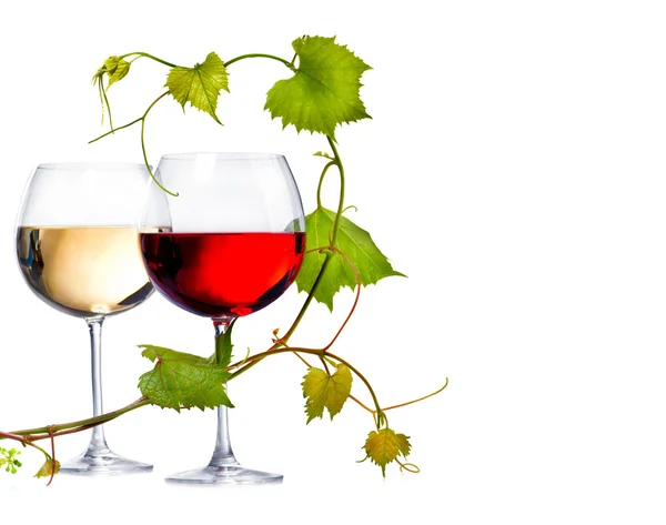 Two glasses of red and white wine — Stock Photo, Image