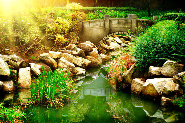 Landscaped Garden with Pond.