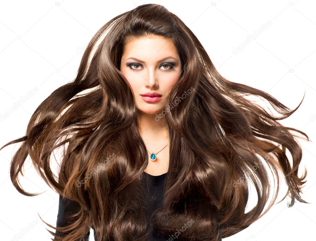 Model Girl with Long Blowing Hair