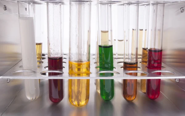 테스트 튜브 홀더에 색된 액체 — 스톡 사진