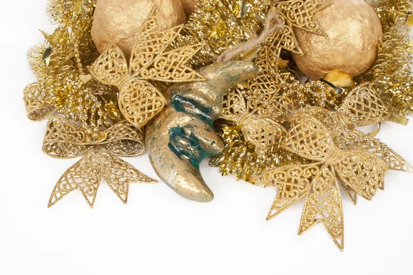Старый золотой праздник украшения с игрушкой Рождественская луна — стоковое фото