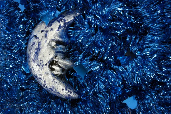 Blauwe xmas achtergrond met maan — Stockfoto