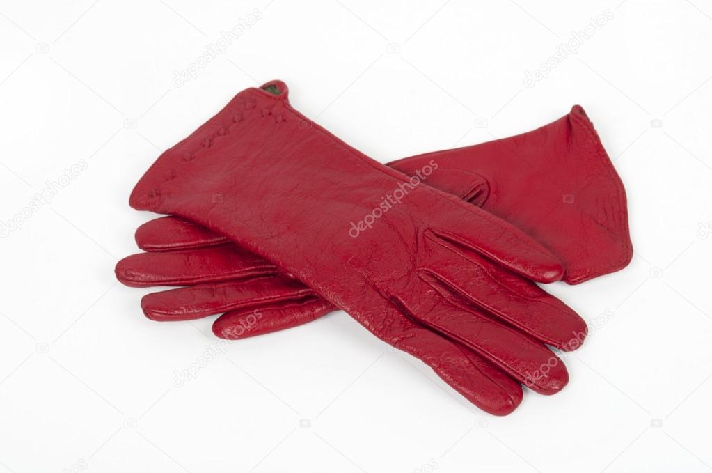 Women's leather gloves red