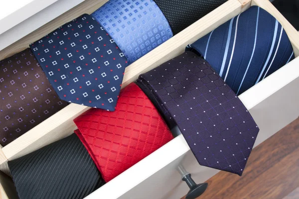 Neckties in wooden box — Stock Photo, Image