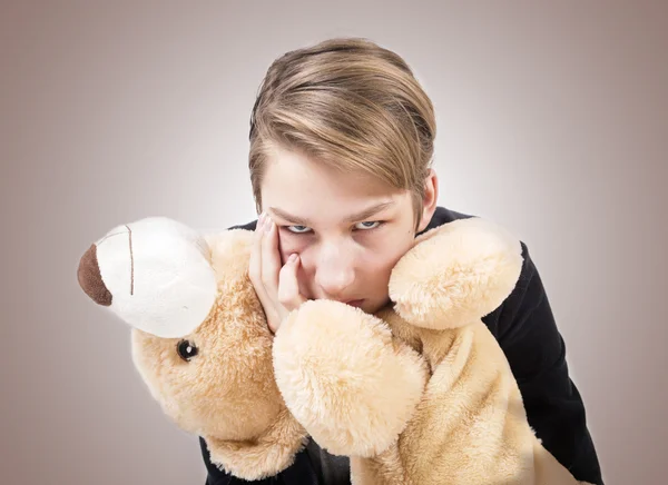 Portrait of the beautiful teen with teddy — Stock Photo, Image