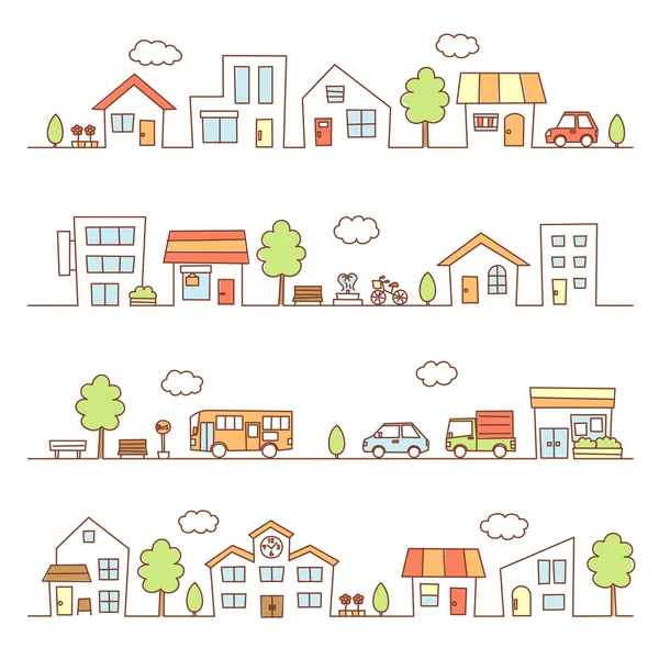 Stores and houses on a street — Stock Vector