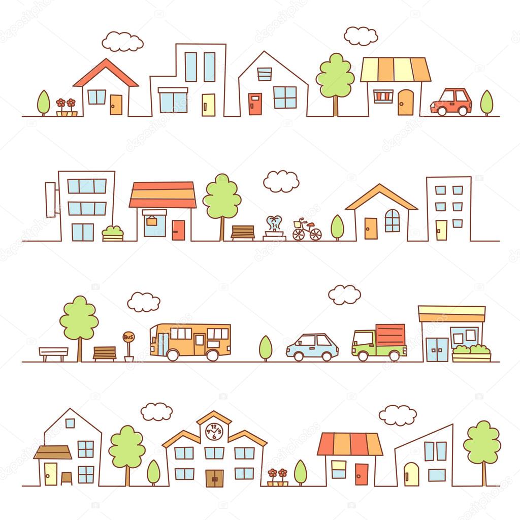 stores and houses on a street
