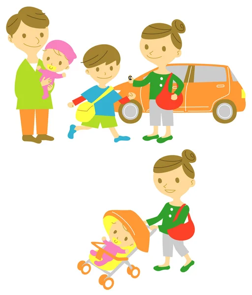家庭、 驱动器、 婴儿小推车 — 图库矢量图片