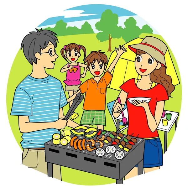 Barbecue, famiglia — Vettoriale Stock