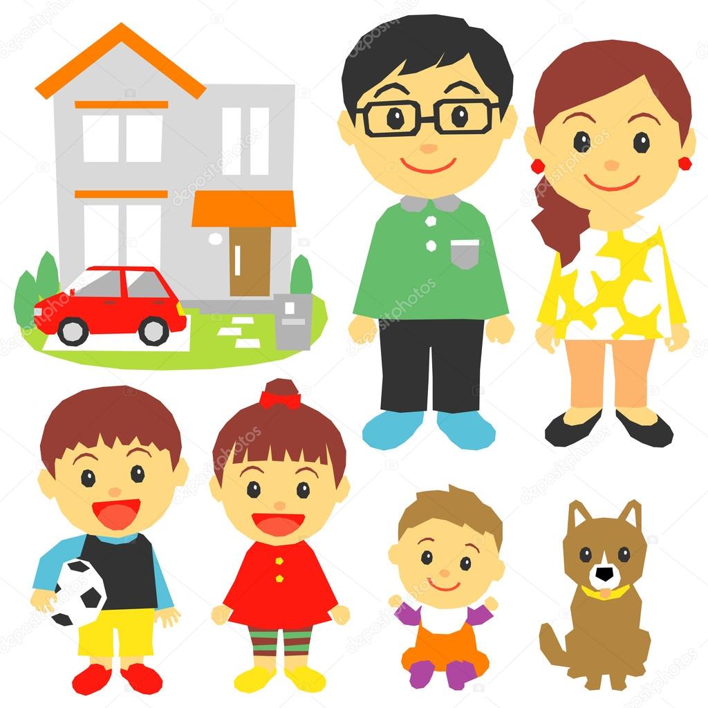 family, children, house, dog, car