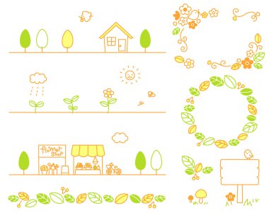 blad, plant, set, bleke kleur