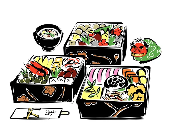 Japanese foods for the New Year's holidays "Osechi" — Stock Vector