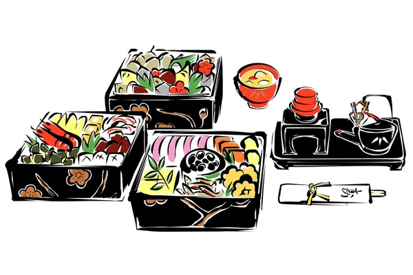 Japanisches Essen für die Feiertage im neuen Jahr, kansai — Stockvektor