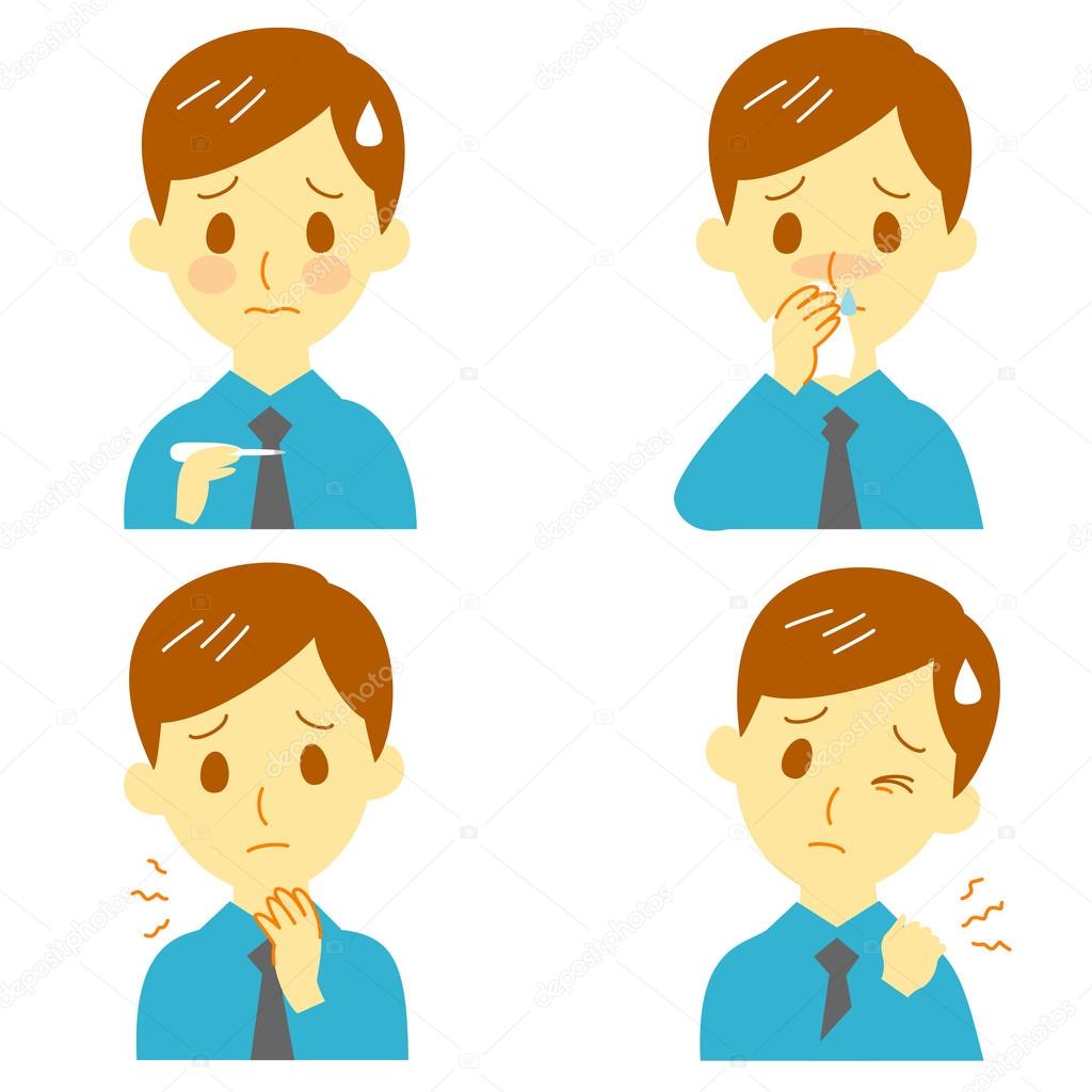 Disease Symptoms 02, fever and sore throat and dripping nose, stiff