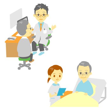 bir doktor ve hastane, yaşlı adam