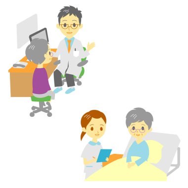 bir doktor ve hastane, yaşlı kadın