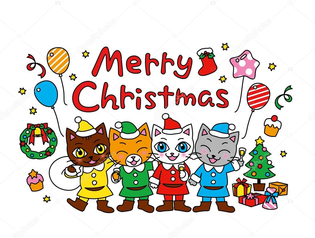 Merry Christmas christmas party cats vector file — Vector by niow