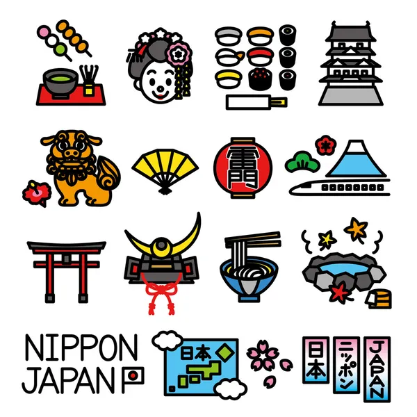 Japanese tourist attractions set — Stock Vector