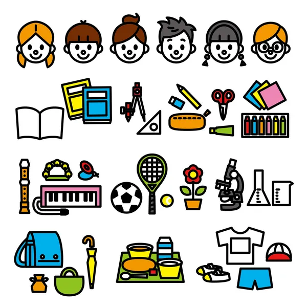 Material escolar y niños — Vector de stock