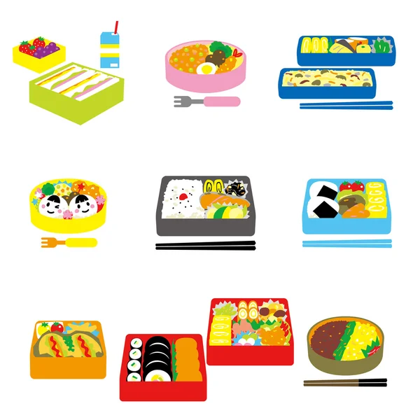 日本便当、 盒饭、 便当盒 — 图库矢量图片