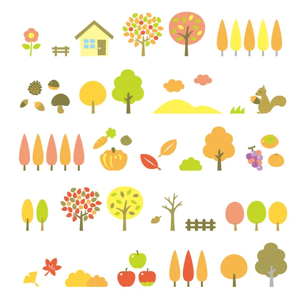 Комплект деревьев, осень — стоковый вектор