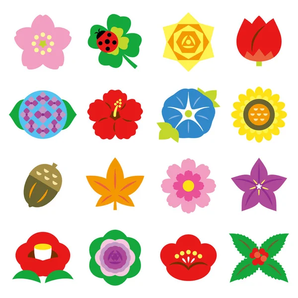 Iconos Flores Temporada Primavera Verano Otoño Invierno Japón — Vector de stock