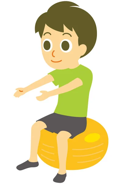 Jeune Homme Assis Sur Ballon Stabilité Exercice Illustration — Photo