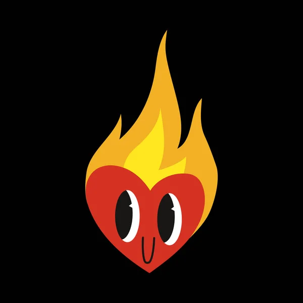 Cute Burning Heart Smiles Cartoon Style Funny Comic Character Hot — Stock Vector