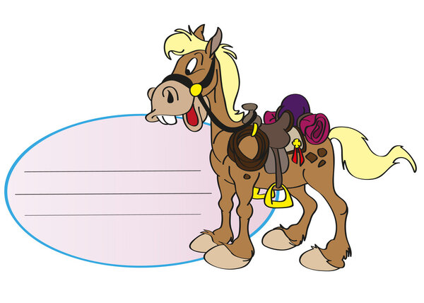Horse with blank label ready for text - vector illustration