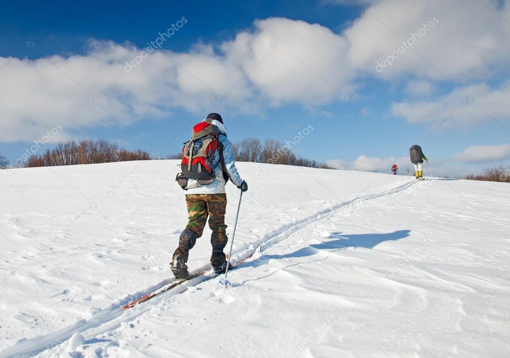 Ski hiker in winter Mountain