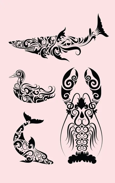 Animal ornaments (duck, lobster, etc) — Stock Vector