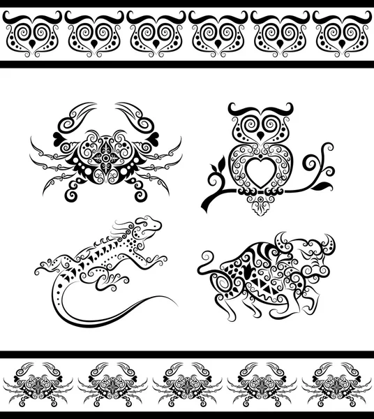 Animal ornaments (crab, owl, etc) — Stock Vector