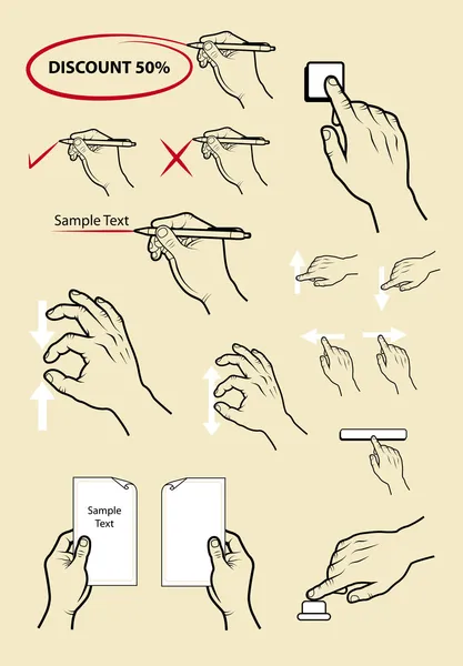 复古手标志绘制矢量。写入、 读取和触摸屏幕活动 — 图库矢量图片