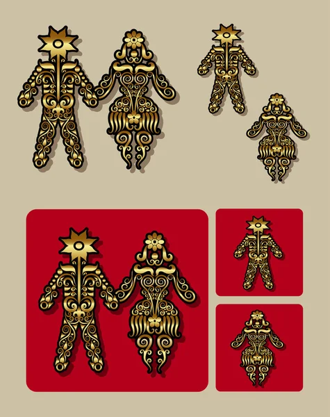 황금 인간 남성과 여성의 아이콘 꽃 장식 벡터. — 스톡 벡터