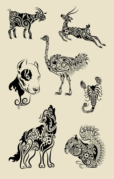 Animales decoración ornamento floral — Archivo Imágenes Vectoriales