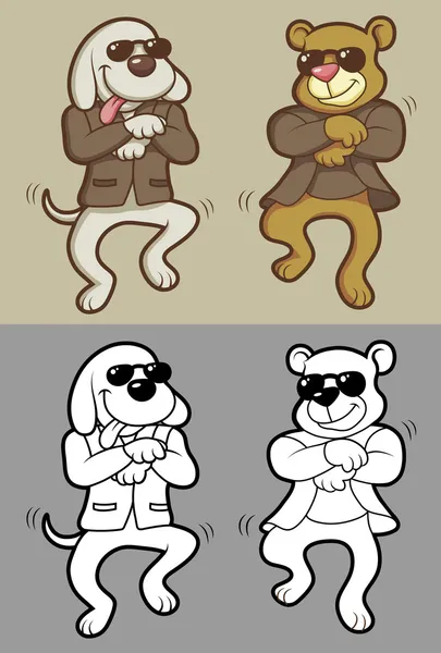 Perro y oso bailando vector estilo gangnam — Archivo Imágenes Vectoriales